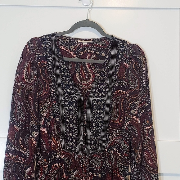 Knox Rose Maxi Dress Long Sleeve Button Front Boho Night Sky Sz Medium Burgundy - Picture 2 of 15